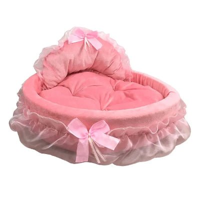 lit chien dentelle rose