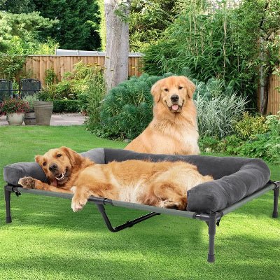 lit sureleve chien zephyr gris gros chien beige coucher dehors