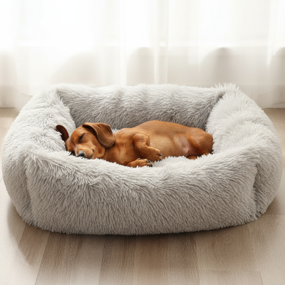  panier pour chien confort premium gris teckel dort