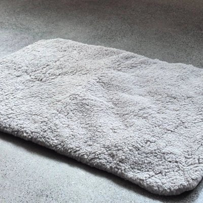 tapis chien pelucheux gris plancher